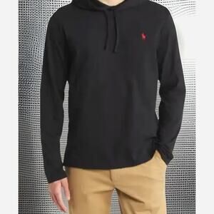 Polo Ralph Lauren Mens Large Hoodie Shirt Black Lightweight Pony Long Sleeve